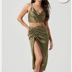 ASTR NWT South Beach Tie Waist Midi Skirt & Backless Crop Top Set